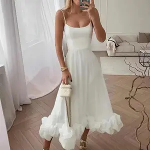 Spring 2025 New Product Fashionable Women's Slimming Strap Top Flower A-line Skirt Evening Dress Formal Womenswear