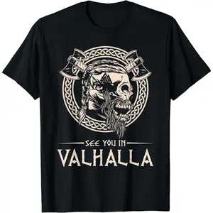 Cotton Short Sleeve Tee See You In Valhalla Viking T-Shirt for Men Women Casual Classic
