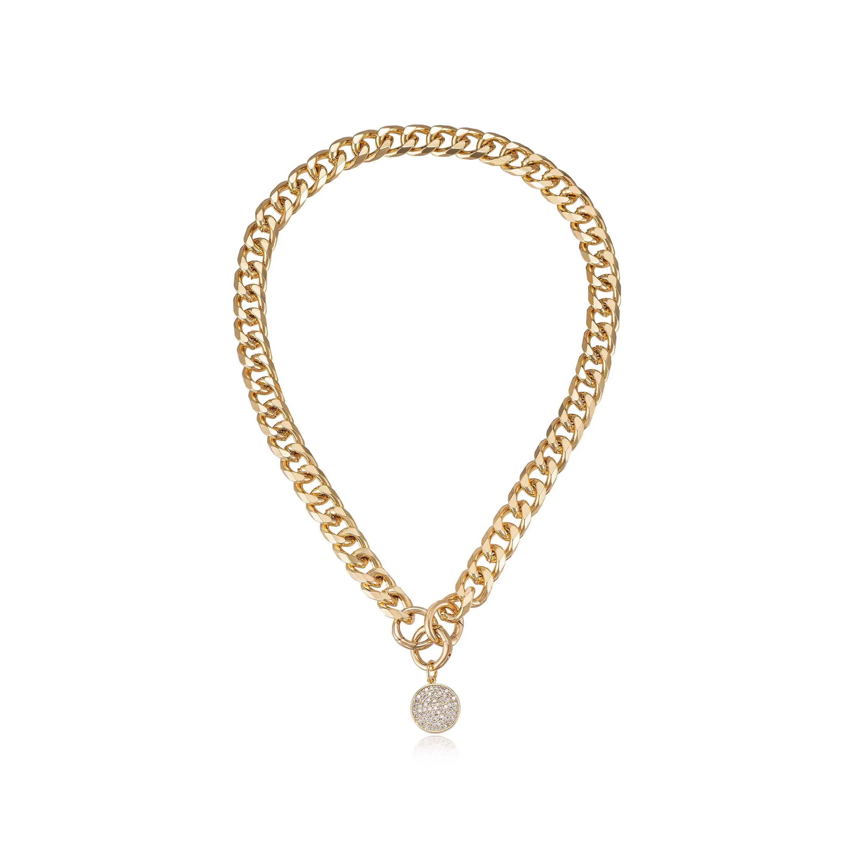 Ettika Crystal Disc Charm and Chain Necklace with Simple Design and Elegant Chain