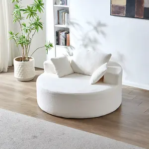 Cozy Accent Chair with Pillows Full Compressed Round Chaise Sofa Large Circle Boneless for Living Rooms Lounges Nurseries and Projection Rooms No Assembly Required Luxury Teddy Fleece Upholstery