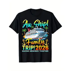 Au Grip! Family Trip 2026 Cruise Ship Graphic T-Shirt - Making Memories Together Vacation Tee with Cruise Ship & Palm Tree Design, Soft Loose Fit Unisex Crew Neck Short Sleeve, Machine Washable Black Shirt for Family Reunion