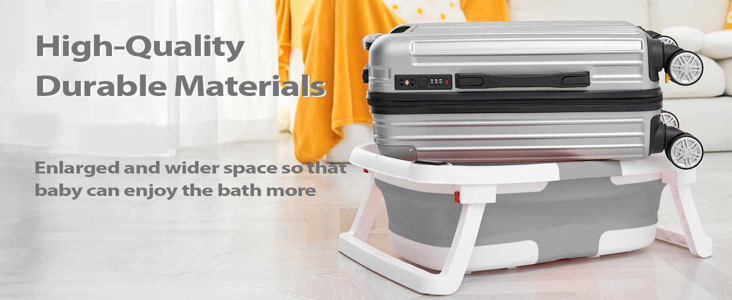 Collapsible Baby Bathtub with Real-time Temp Monitor + Floating Cushion, Foldable Baby Bath Tub Set - Perfect Portable Travel Baby Tub Cute Care