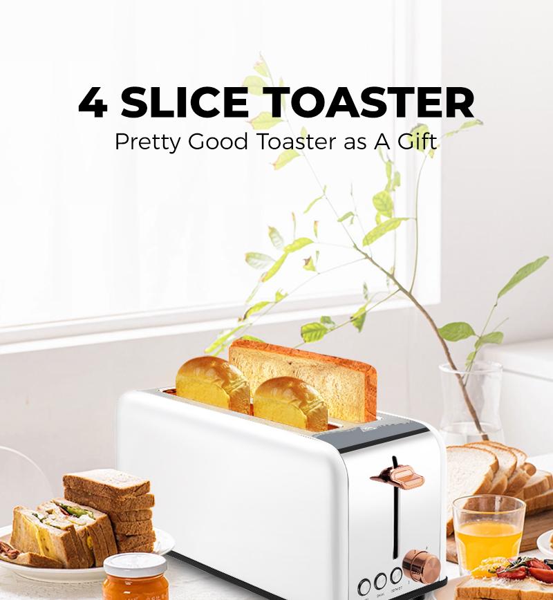 Pukomc Toaster 4 Slice with Wide Slots for Bagels, Waffles & Toast, 6 Browning Levels, Stainless Steel, WT-8500 Black (1500W) Breakfast Sandwich Maker Toastie Machine Kitchen Appliances