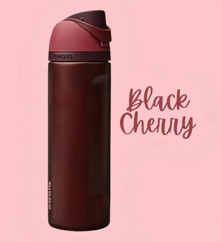 2026 Valentine Gift Owala Black Cherry Edition FreeSip Insulated Stainless Steel Water Bottle 24/32oz Aesthetic Drinkware for Sport Lovers, Urban Outfitters Bottle