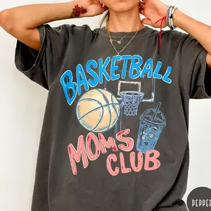 Basketball Moms Club Comfort Colors® T-Shirt, Gameday Doodle Basketball Tee, Trendy Women's Basketball Shirt, Sports Mom Shirt, Game Day Tee. PGY