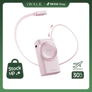 iWALK 10000mAh 30W Portable Charger with Retractable USB-C Cable Triple Output for iPhone 17 Galaxy S25 iPad Daily Use Compact Power Bank Fast Charging Device