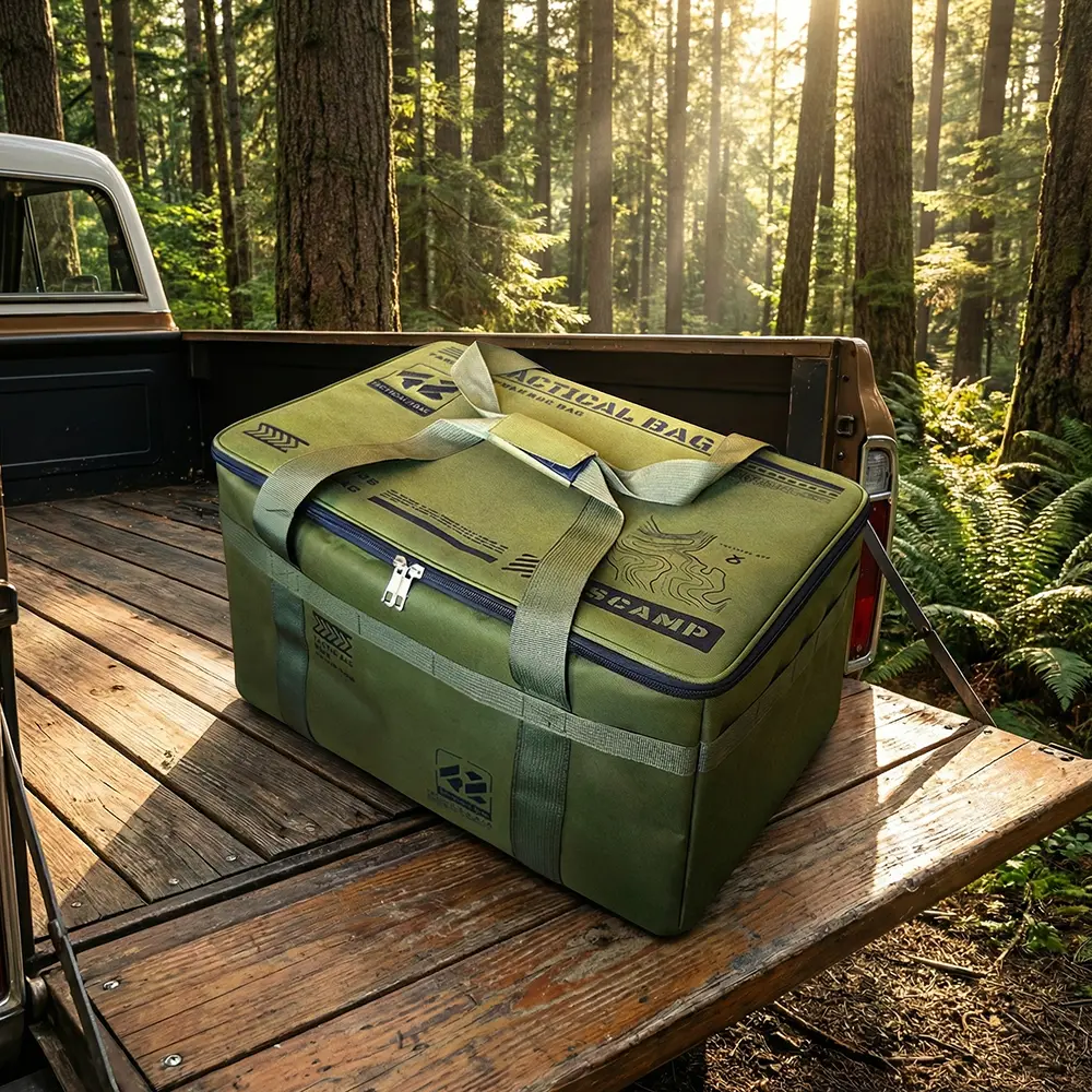 42L Tactical Camping Storage Bag - Outdoor Camping Supplies, Soft Sided Cooler, Lightweight Foldable Multifunctional Portable Bag for Cookware, Trunk Organization