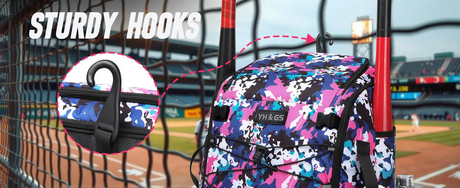 Youth & Adult Baseball Softball Bag - Lightweight Bat Backpack with Fence Hook, Large Main Compartment for Helmet & TBall Equipment, Separate Shoe Pocket