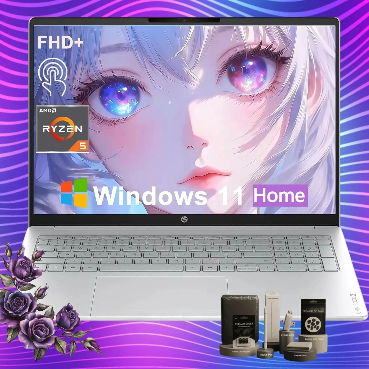 HP OmniBook 16'' 2K IPS Touchscreen Laptop 2026 Edition, AMD Ryzen 5 40, Up To 8GB RAM, 512GB SSD, Radeon 610M Graphics, FHD Camera, Copilot AI, Windows 11 Home, For Business Use, Bundle Accessories