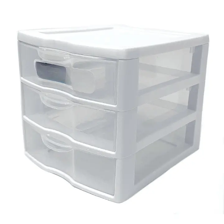 White Plastic 3-Drawer Desktop Organizer Unit - Office Furniture with Handle, Vanity & Computer Desk Storage, Easy Access 3-Drawer System, Stackable & Easy To Move/Reposition, Organizer Storage, Craft And Sewing Supplies