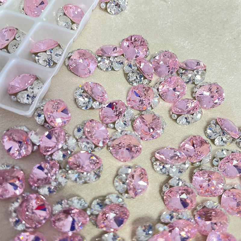 Pink Rhinestone Ball Press-On Nails | Reusable, Easy On & Off, DIY at Home, Includes Tool Kit