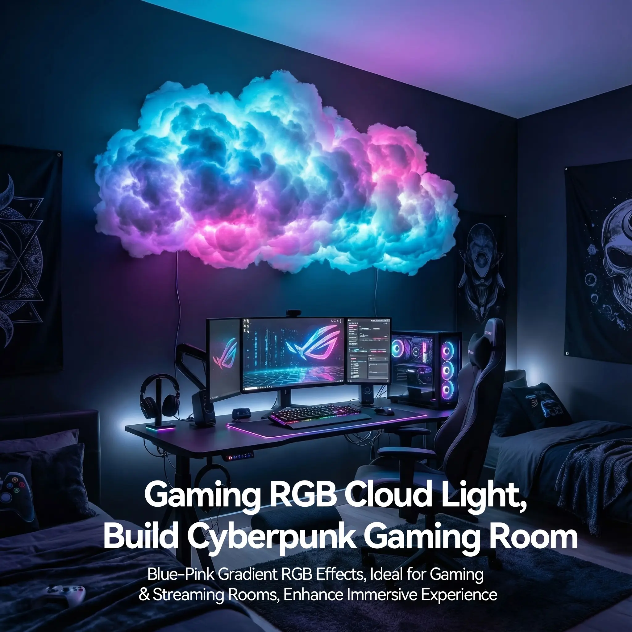 3D Thunder Cloud Night Light with Music Sync Mode 197inch, Perfect For Gaming And Party Decorations. Ideal For Computers, Tvs And E-Sports Setups, Featuring Adjustable Color-Changing Effects, Cloud Lights For Ceiling