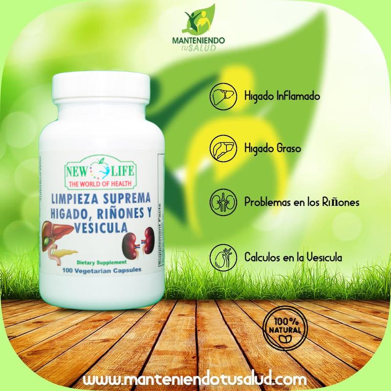 New Life Limpieza Suprema Hígado Riñones y Vesícula, Dandelion Root & Milk Thistle, 100 Veg Capsules Dietary Supplement