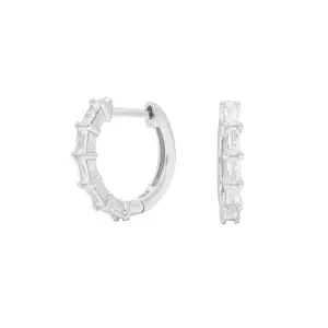 Zircon Crystal Lined Hoop Earrings - Pair - 925 Sterling Silver