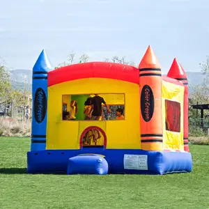 Crayon Inflatable Bounce House Backyard Party Moonwalk Size 13'x13' (with Air Blower), Commercial Grade PVC Vinyl, for Kids and Adults, Outdoor Indoor
