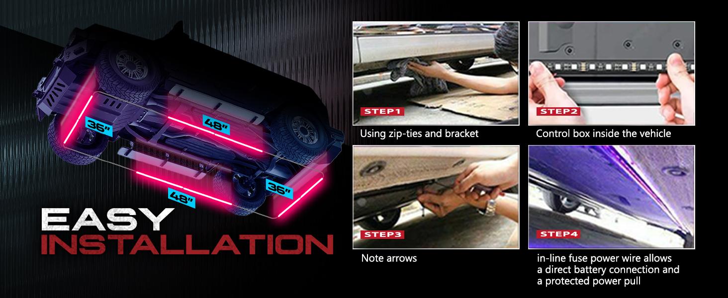 DIBMS LED Underglow Kit for Car with Remote Control, Exterior Neon Accent Under Glow Lights, Rigid Waterproof Strip Lights, Music Soundsync Mode, Multicolor RGB Light Bars singing  lights  cars underglow  neon  tubes