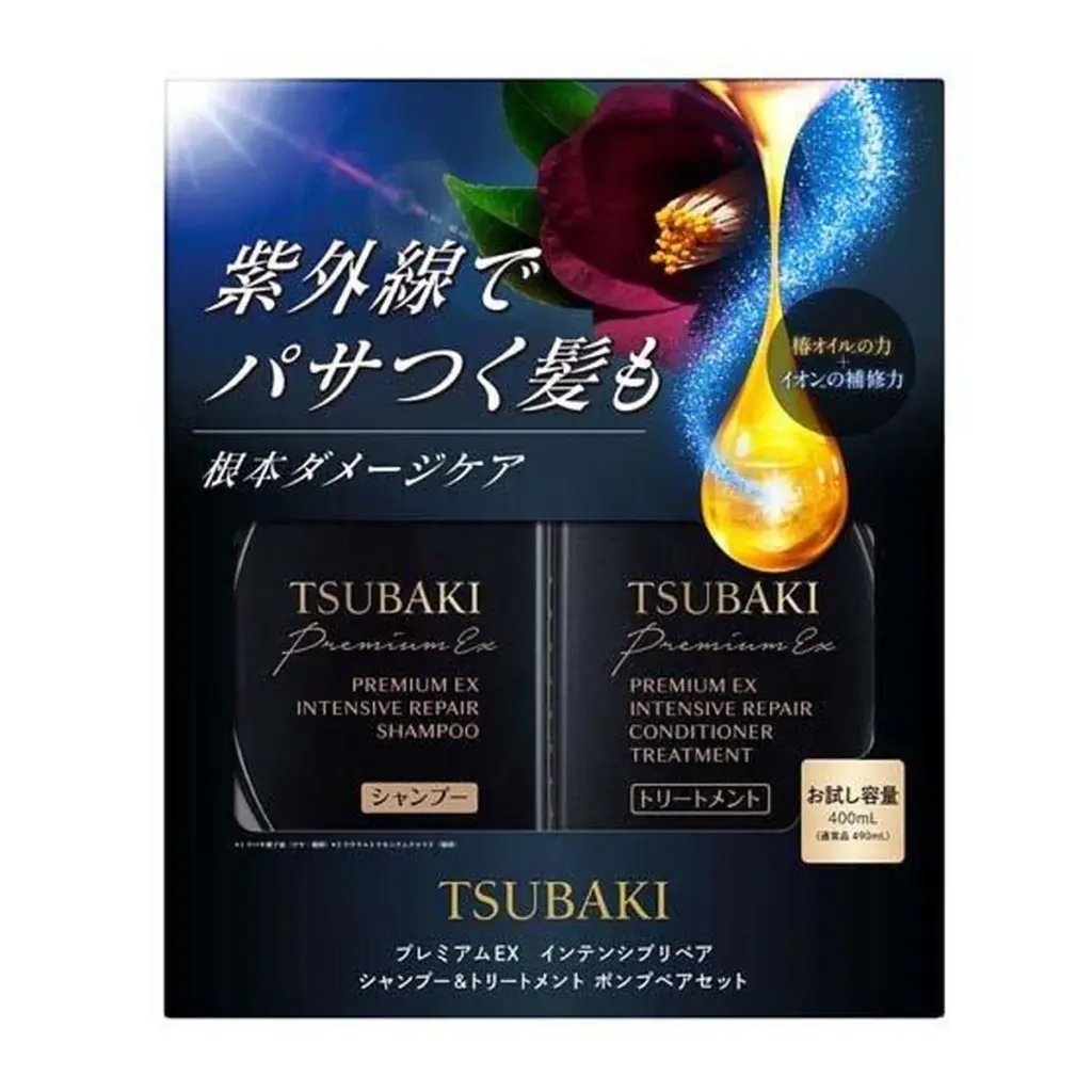 Shiseido Tsubaki Premium EX Ionic Repair Haircare Shampoo & Conditioner Set - 800ml Bottles, Ionic Ingredient, Deep Conditioning, Moisture Boost, Damaged Hair Repair, Smooth Glossy Results, Conditioner Shampoo Deep Conditioning Set