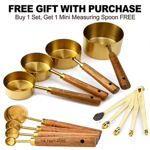 Wooden Handle Measuring stackable Cups & Micro Spoons Set for Precise Baking Cooking Kitchen Supplies Tools 8 Cups 5 Spoons Utensils Essential for Accurate Measurements, Measuring Cups