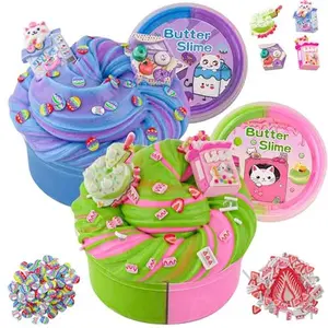LAWOHO 2X120ml Butter Slime Kit Includes Two-Toned Butter Slime with 6 Packs Add-Ins, Slime for Kids Party Favors, Dessert Butter Slime Kit for Girls Boys Birthday Halloween Christmas Easter Gifts