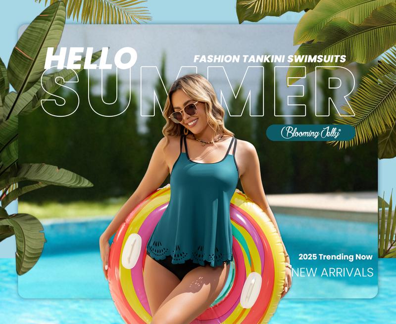 Blooming Jelly Womens Swimsuits Tankini Tummy Control 2 Piece Bathing Suit Modest Beach Vacation Clothes