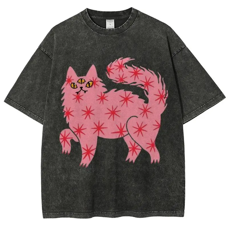 TikTok Viral Vintage Cat Graphic Tee – Distressed Washed Oversized T-Shirt |   Soft Breathable Cotton |   Cozy Everyday Comfort |   Unisex Streetwear for Cat Lovers