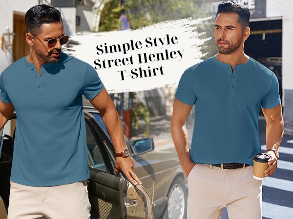 COOFANDY Mens Cotton Henley T-Shirts Short Sleeve Button Casual Basic Tees Work Shirts with Split Side Streetwear Top
