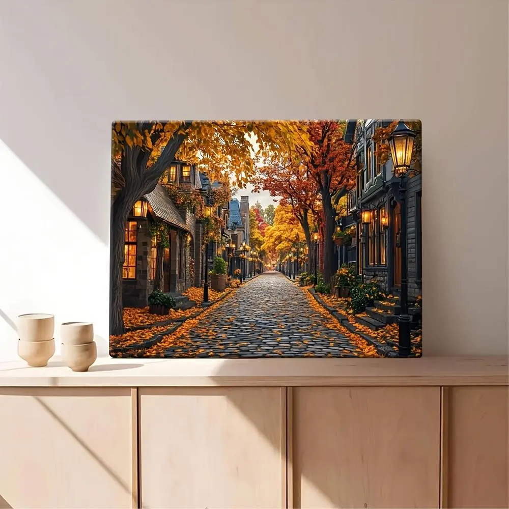 Custom Order Photorealistic Harvest Street Maple Tree Yellow Leaf Print - High Pigment Density, Multi-Size Wooden Frame, Hangable Preserved Wall Decor for Living Rooms, Bedrooms