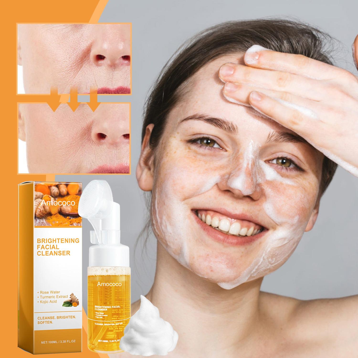 Turmeric Four Piece Skincare Set - Includes Turmeric Massage Oil, Cleansing Mousse, Facial Essential Oil, and Turmeric Soap - Comfortable