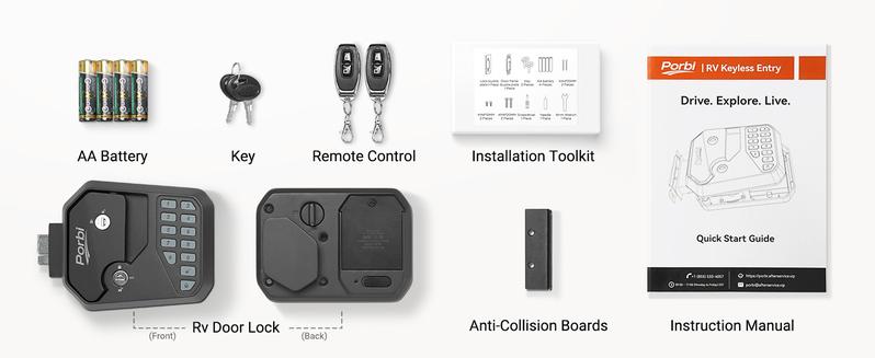 Porbi RV Door Lock Replacement with 12-Digit Keypad Dual-Door Remote Control & Backup Key Durable Waterproof Design for Secure Travel JD-RV1