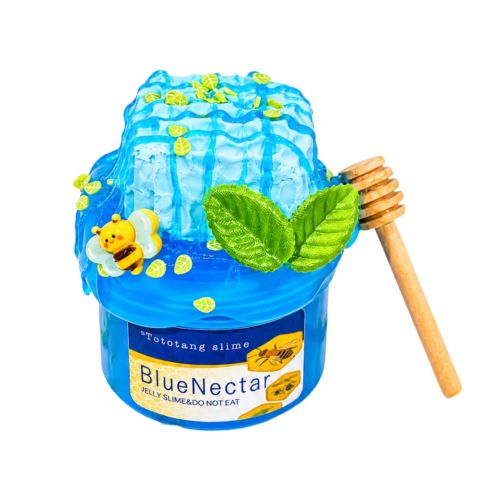 "Blue Nectar" Tototang DIY Play Slime Kit - Jelly Base Slime with Honeycomb Texture, Realistic Bee Charm, Wooden Dipper (Classic Novelty Kids' Toy)