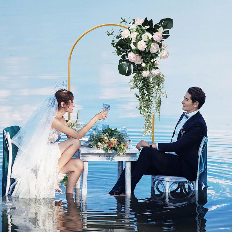 Wedding Arch Backdrop Stand 6 ft Gold Metal Arch Backdrop Stand Balloon Arch Frame for Wedding Party Birthday Baby Shower Ceremony Decoration with Elegant Round Tube Design