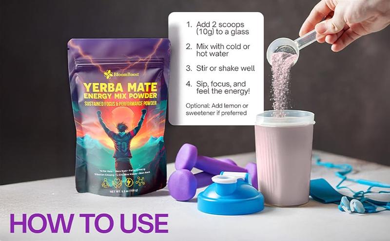 Yerba Mate Energy Drink Mix Powder with Maca, Ginseng, Beet Root, Electrolytes & B12 – Sugar-Free, Vegan, 5.3 oz (15 Servings)