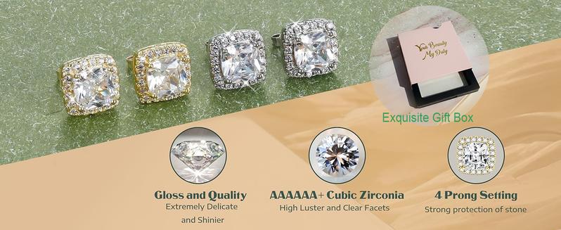 Funrun Halo Stud Earrings 2/4-Pair Set | 18K Gold & White Gold Plated | Skin-Friendly 925 Silver Post | Couple Jewelry Unisex