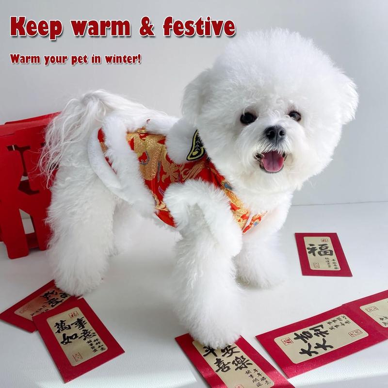 【Pet Supplies】Generic New Year Dog Lion Dance Coat Spring Festival Small Medium Pets Winter Costume Warm Outfit Lightweight Lion Style Keep Pets Cozy Festive Red Lucky Gift