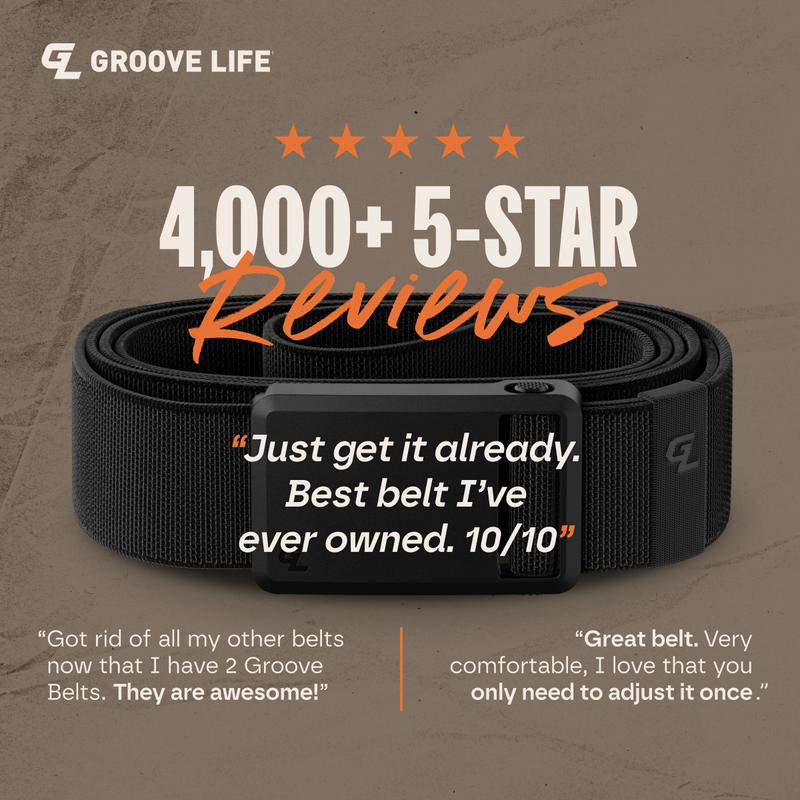 Groove Life Groove Belt Ultra - Black | Comfortable, Lightweight, Durable, Adjustable Stretch Belt for Men, Magnetic Curved Polymer Buckle, Machine Washable, Limited Lifetime Warranty