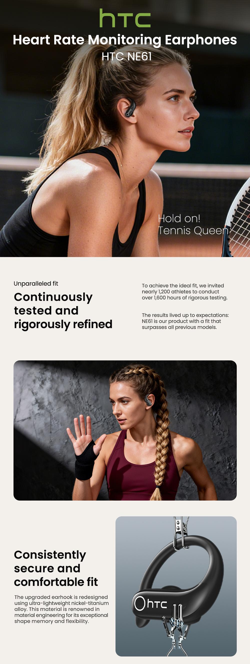 hTC NE61 True Wireless Bluetooth Earbuds with Heart Rate Monitor IPX5 Waterproof 45 Hours Battery Life hTC NE61 True Wireless Bluetooth Earbuds with Heart Rate Monitor IPX5 Waterproof 45 Hours Battery Life