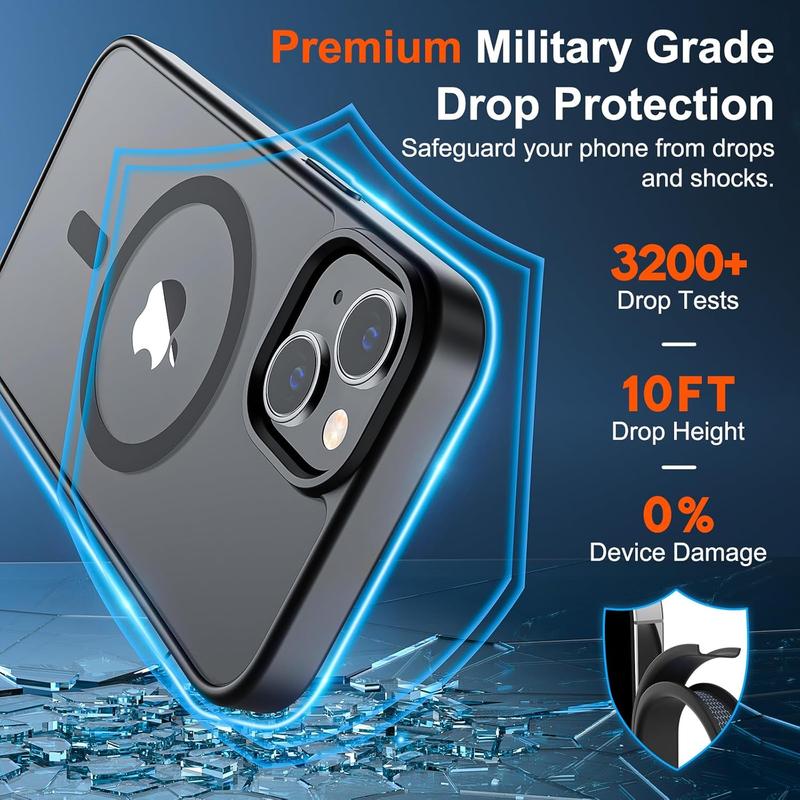 Magnetic for iPhone 17/16/15/14/13/12/11 series Case  (Compatible with MagSafe)(10 FT Military Grade Drop Protection) Slim Translucent Matte Shockproof Phone Cover