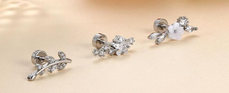 MILACOLATO 3PCS 16G 925 Sterling Silver Post Cartilage Earrings for Women 18K White Gold Hypoallergenic Flat Back Earrings Opal CZ Stud Earrings Cartilage Conch Helix Piercing Jewelry