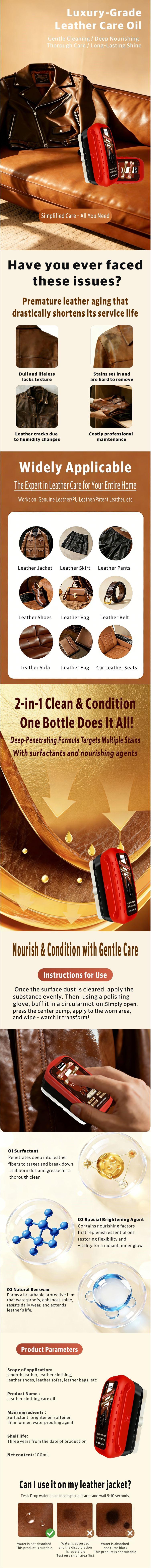 This multi-functional leather cleaner and conditioner is suitable for shoes, sofas, leather clothing, and more. It's easy to use, economical, and cleans with just one wipe.