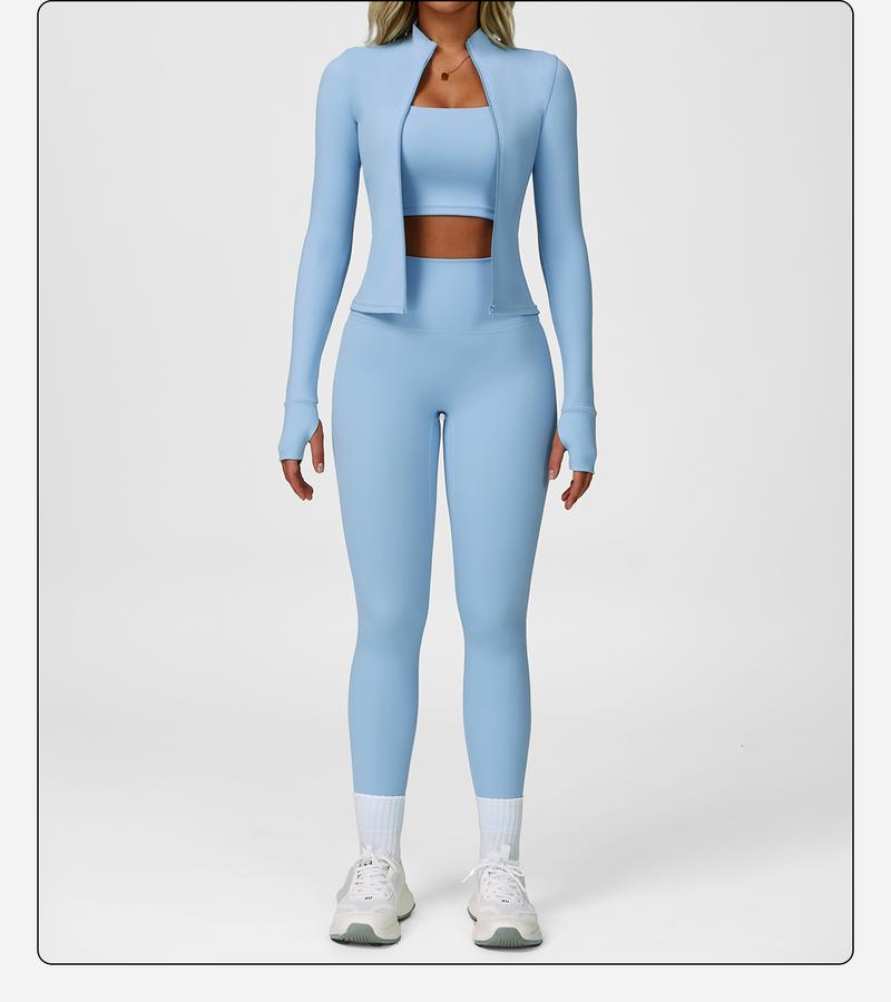 MFVIM Women's Fitness  3-Piece High-Waisted Leggings Top Jacket Gym Yoga Elastic Sports Bra  activewear halter top Set Workout Running Clothes Spring Sportswear Summer Sportswear Sporty Style Outfits