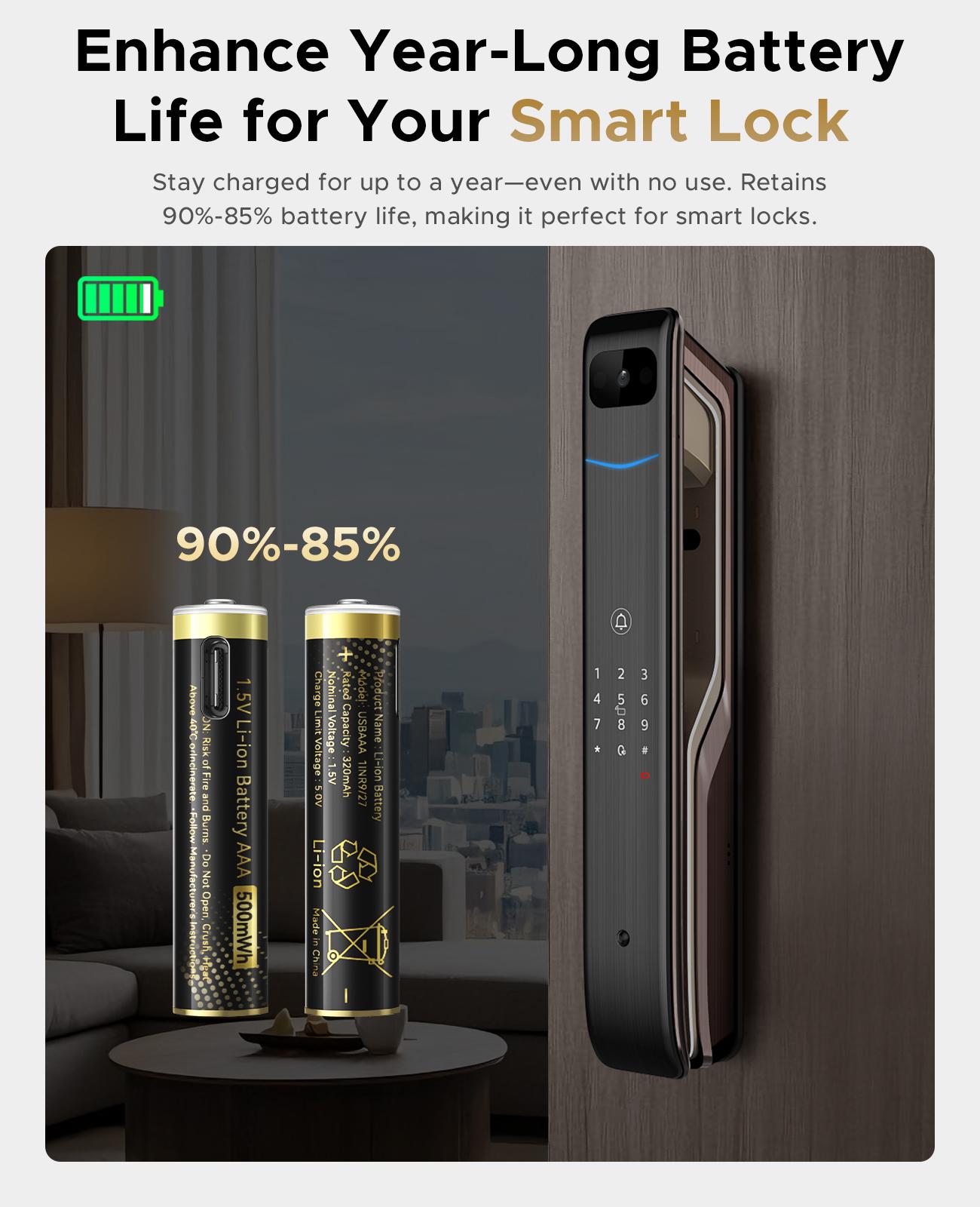 ORICO Ener-G Lithium ion Battery AAA Rechargeable Batteries with 1 Hour Fast Charge, Type-C Port 8 Pack, 1.5V 500mWh and Recharge Times up to 1500x, for Remote Controllers, Electronic Toys-EG7C