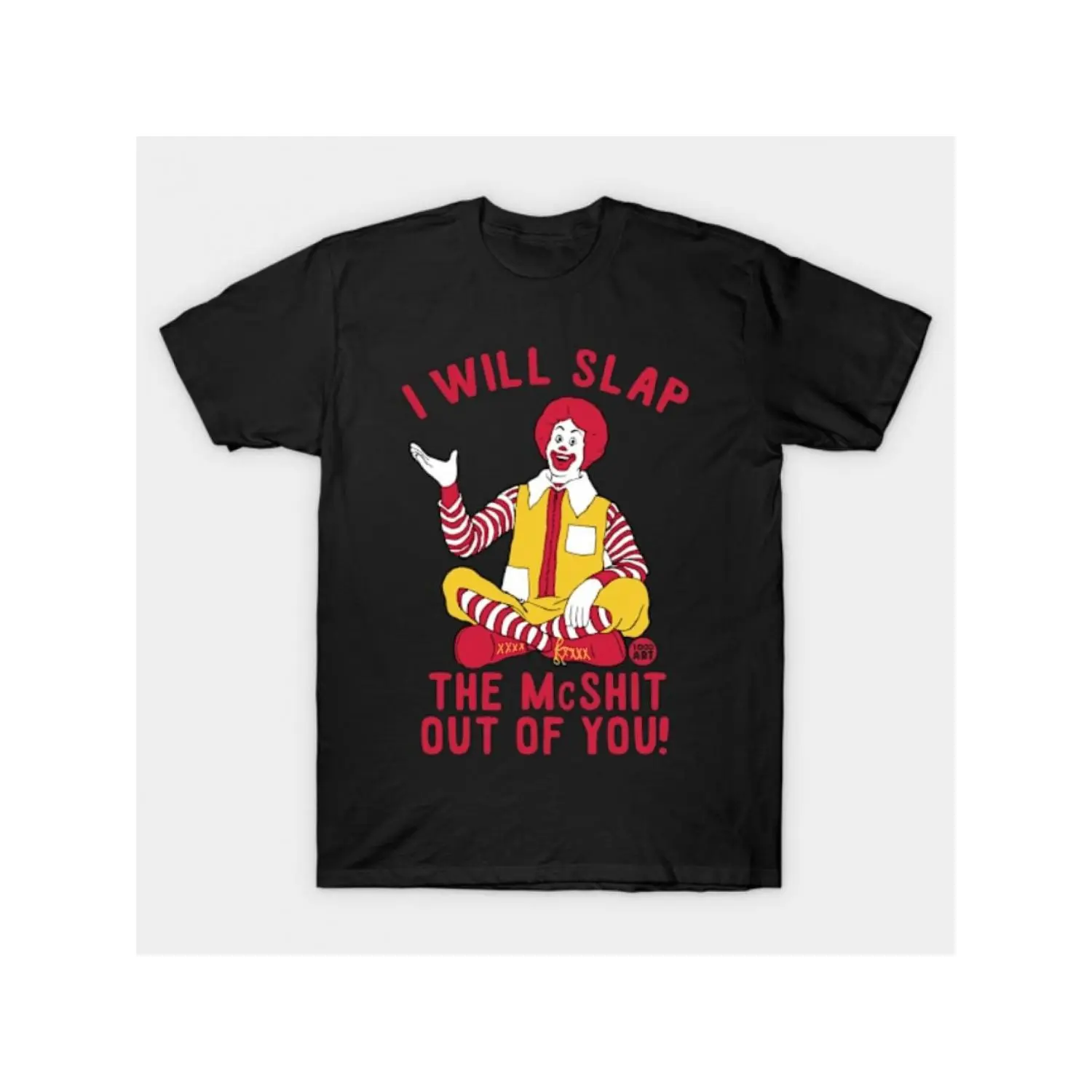 Men's Casual Round Neck Short-Sleeve Cotton T-Shirt, Humorous "I Will Slap the McShit Out of You" Graphic, Durable Vibrant Black Menswear Streetwear Tee, Sizes S-3XL Summer Top, Shortsleeve