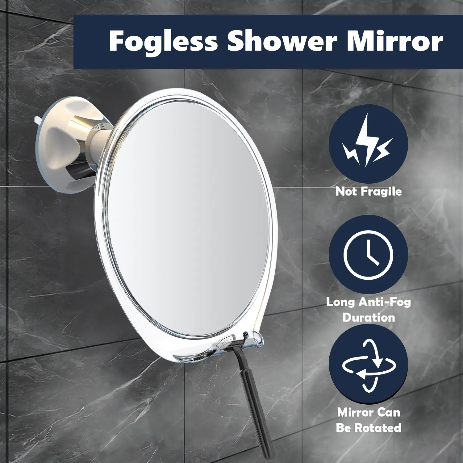 Shower Mirror Fogless for Shaving, 360° Rotating Makeup Mirror for Shower, Wall Mounted with Suction Cup and Razor Hook, HD Adjustable Bathroom Mirror for Shaving and Cosmetics, Travel Accessories, Men's Gift, Gift for Women