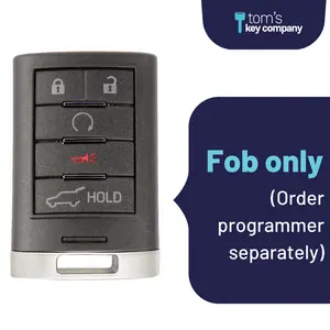 Brand New Aftermarket 5-Button Smart Key Fob with Lock, Unlock, Hatch, Remote Start, Panic for Select Cadillac Vehicles (CADSK-5B-149-K)