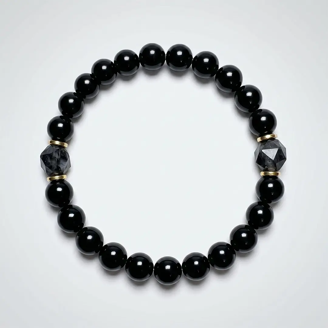 Men's Natural Black Obsidian-Black Tourmaline Protection Bracelet, Energy Grounding Crystal Beaded Jewelry, Father's Day Gifts, Spiritual Items, Bracelets, Men's Accessories, Male, Protective, Adults, Genuine Stones, Prosperity Symbol, Unisex, Gift-Ready,