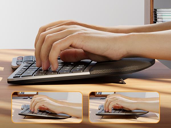 ProtoArc Ergonomic Wireless Keyboard Mouse, EKM01 Plus Full Size Ergo Bluetooth Keyboard Mouse Combo,Split Design,Wrist Rest,Multi-Device,Rechargeable