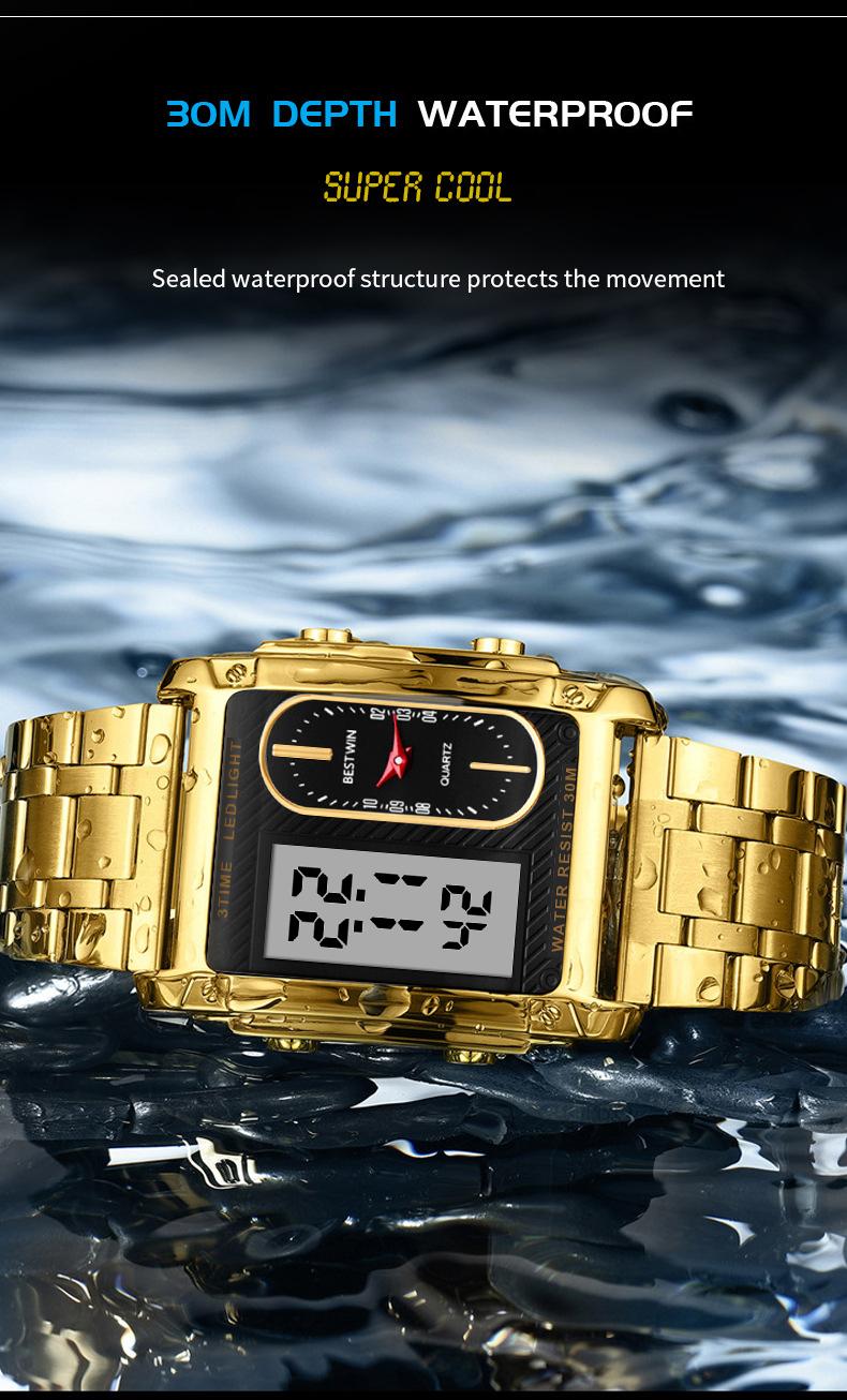 men's square creative dual-movement multifunctional sports watch, featuring a luxurious triple-time design, water resistance, luminous dial, Exuding a minimalist aesthetic, it is elegant, durable, and the perfect choice for everyday wear. digital quart men's square creative dual-movement multifunctional sports watch, featuring a luxurious triple-time design, water resistance, luminous dial, Exuding a minimalist aesthetic, it is elegant, durable, and the perfect choice for everyday wear. digital quart