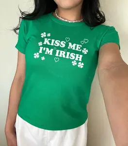 Kiss Me I'm Irish Y2K Baby Tee St. Patrick's Day Shirt
