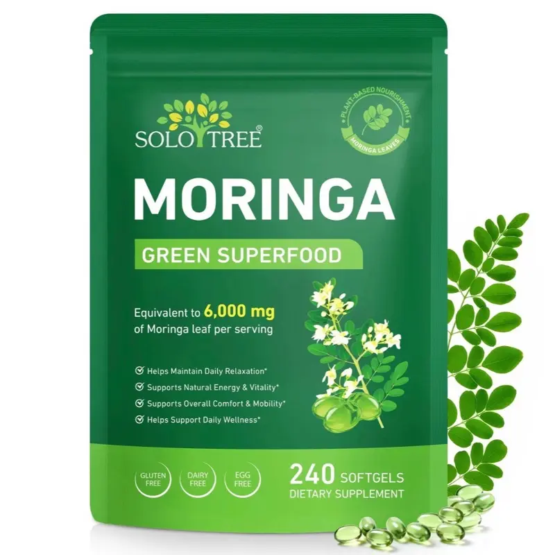 Moringa Leaf Extract Oil Softgels - 240 Count Dietary Capsule Antioxidants Nutritional Supplements, 6000 mg Green Superfood Antioxidants Nutritional Supplements, Gut Health Aid for Energy and Focus Support