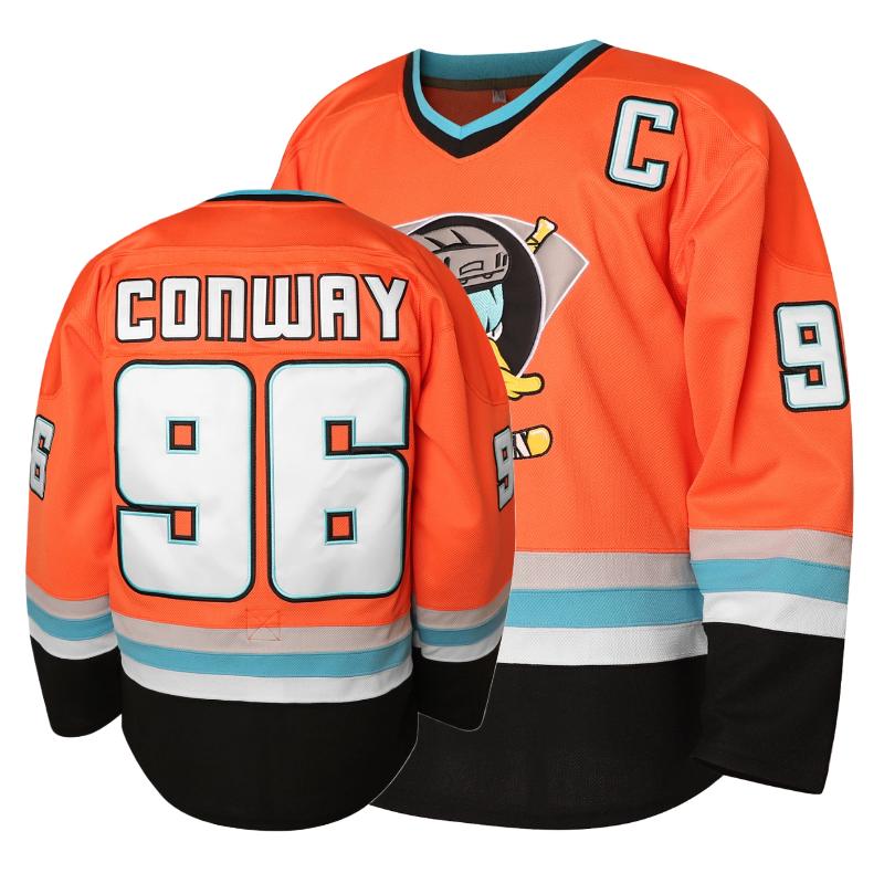 Mighty Ducks Ice Hockey Jersey Charlie Conway 96 & Adam Banks 99 90s Hip Hop Green Black Long Sleeved Loose Fit Breathable Quick Drying Mesh Polyester Machine Washable